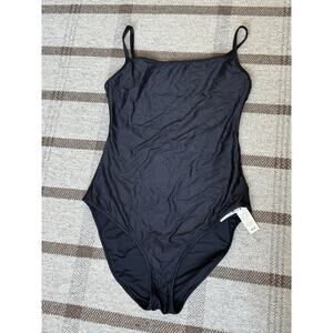Aerie One Piece Full Coverage Black Ribbed Swimsuit New XL Tall Shine Modest